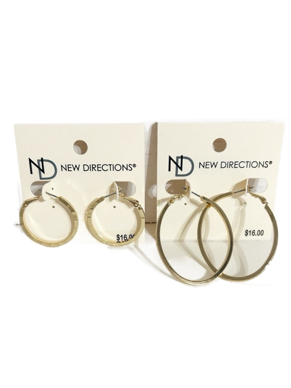 NWT New Directions Bundle Gold Tone Hoop Earrings One Pair Hammered Hinge Close